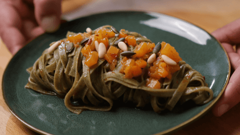 Fettuccine di Campofilone all'Ortica con zucca e 'nduja calabrese