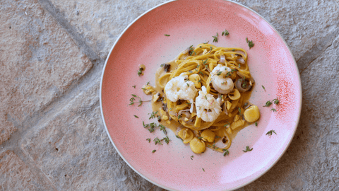 Fili di Chitarra di Campofilone lupini di terra e scampi